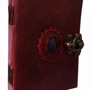 Embossed Leather Journal w/Clasp & Blue Stone